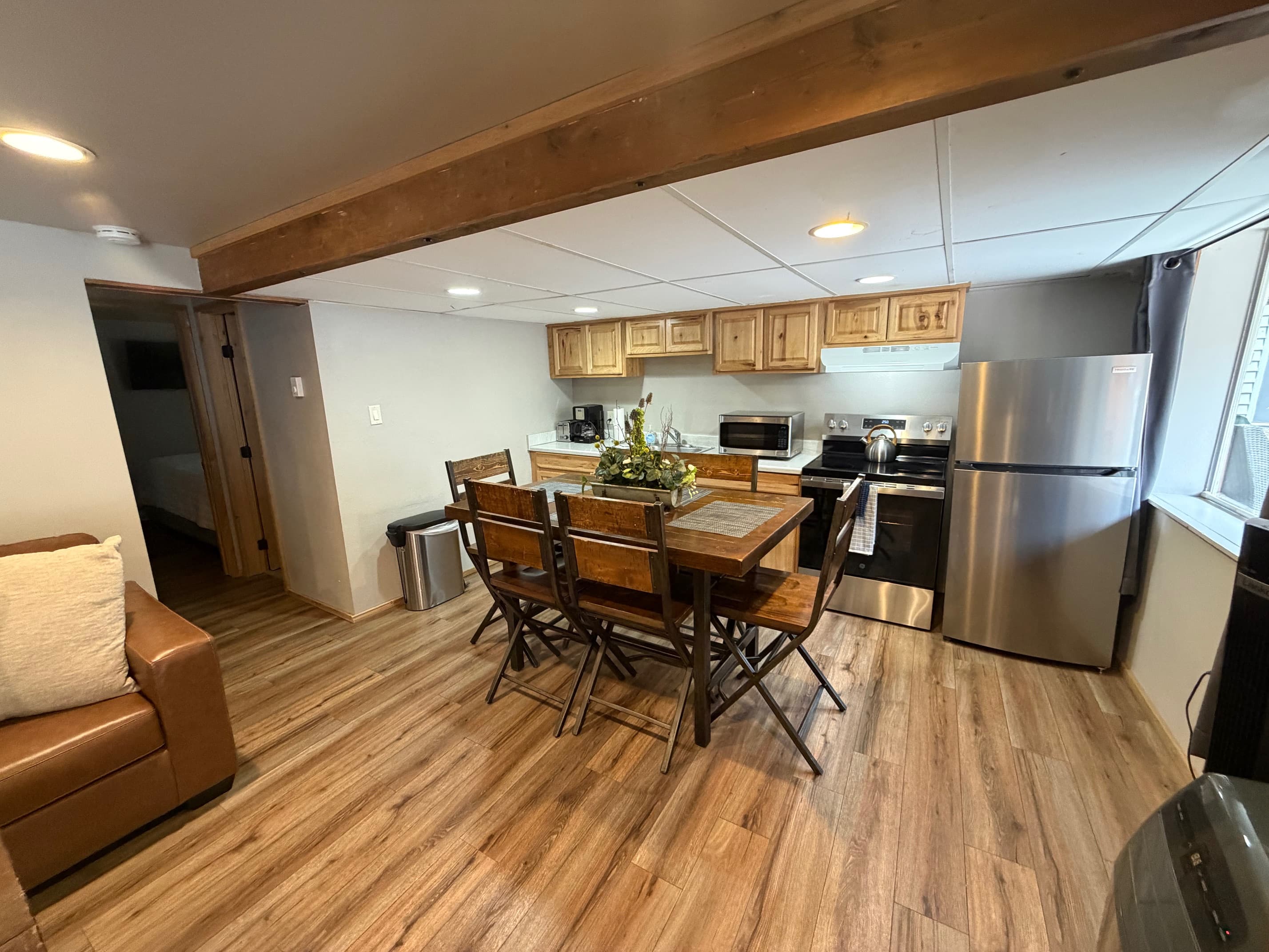 Seating for six in the dining room makes it comfortable for sharing meals together or enjoying game night.