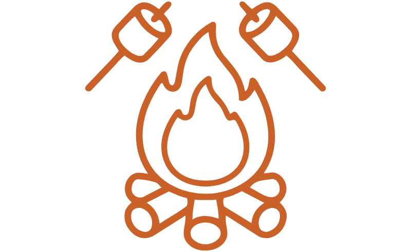 Illustration of a campfire with marshmallows on sticks.