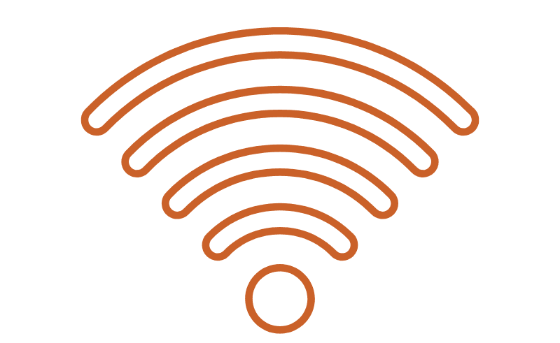 Wi-Fi signal icon with concentric arcs and a central circle.